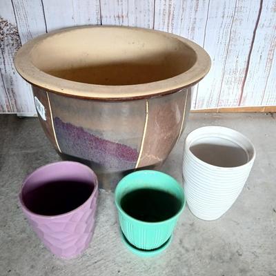 Lot of 4 Decorative Planters – Mixed Sizes & Colors - Orchids! Flowerpots