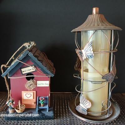 Garden Décor Lot – Decorative Birdhouse & Butterfly Tube Bird Feeder