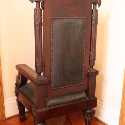Antique Carved Mahogany Chair with Axe Finials (See Details)