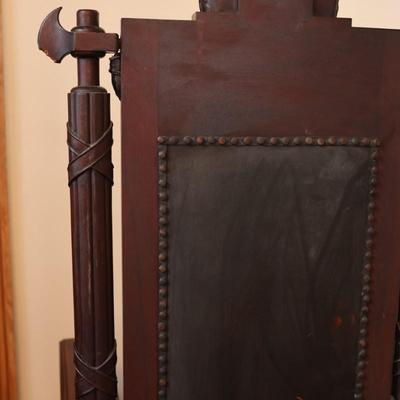 Antique Carved Mahogany Chair with Axe Finials (See Details)