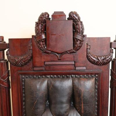 Antique Carved Mahogany Chair with Axe Finials (See Details)