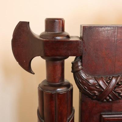 Antique Carved Mahogany Chair with Axe Finials (See Details)