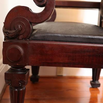 Antique Carved Mahogany Chair with Axe Finials (See Details)