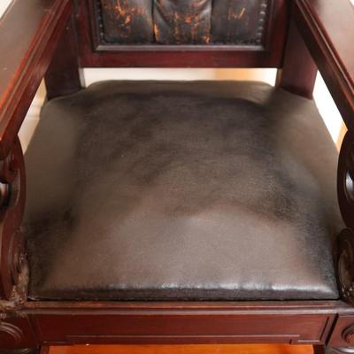 Antique Carved Mahogany Chair with Axe Finials (See Details)