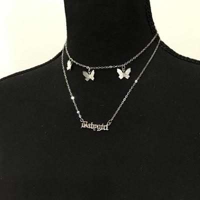 Cute multilayered, baby girl butterfly necklace Silver toned