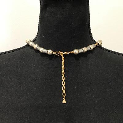 Vintage, Liz, Claiborne, LCI, gold and silver tone, metal beads, signed statement necklace