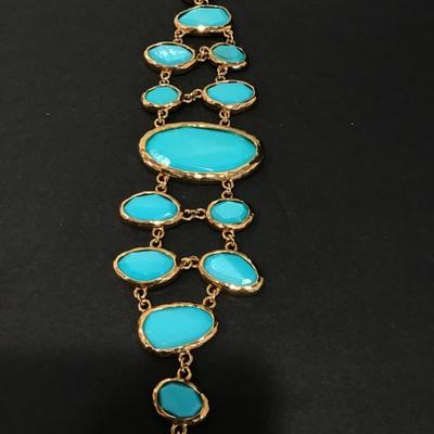 Beautiful, gold, toned, turquoise, faux stone toggle bracelet really pretty