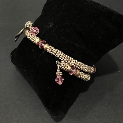 Vintage, wrap bracelet, light, pink, crystal charms