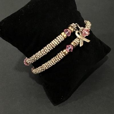 Vintage, wrap bracelet, light, pink, crystal charms