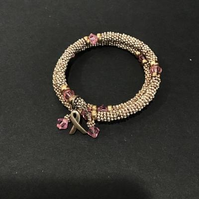 Vintage, wrap bracelet, light, pink, crystal charms