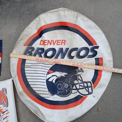 Automotive Denver Broncos Fan Lot – Tire cover, Window Flag, Decals, Stadium Cushions, Bag & More!