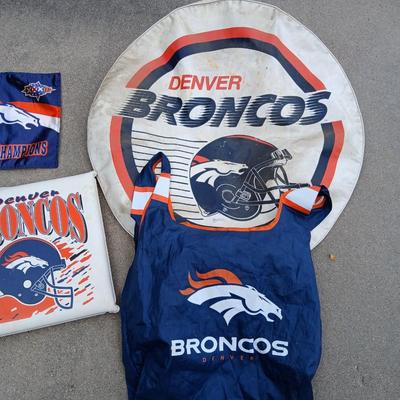 Automotive Denver Broncos Fan Lot – Tire cover, Window Flag, Decals, Stadium Cushions, Bag & More!