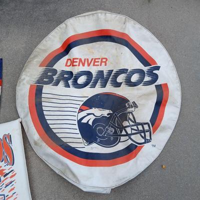 Automotive Denver Broncos Fan Lot – Tire cover, Window Flag, Decals, Stadium Cushions, Bag & More!