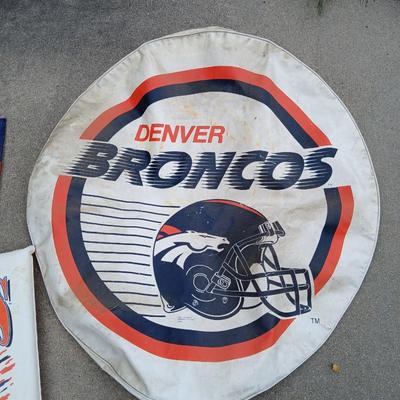 Automotive Denver Broncos Fan Lot – Tire cover, Window Flag, Decals, Stadium Cushions, Bag & More!