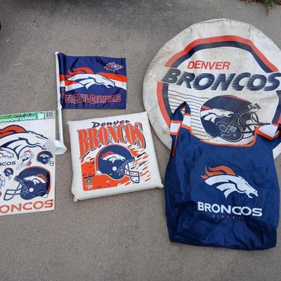 Automotive Denver Broncos Fan Lot – Tire cover, Window Flag, Decals, Stadium Cushions, Bag & More!