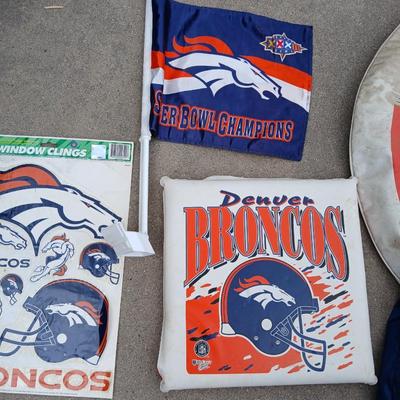 Automotive Denver Broncos Fan Lot – Tire cover, Window Flag, Decals, Stadium Cushions, Bag & More!