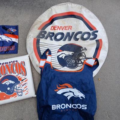 Automotive Denver Broncos Fan Lot – Tire cover, Window Flag, Decals, Stadium Cushions, Bag & More!