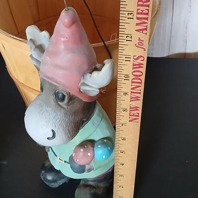 Rustic Garden Decor Lot – Moose Gnome, Baskets & Pinecone basket
