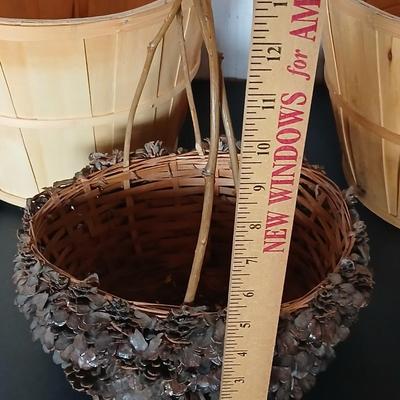 Rustic Garden Decor Lot – Moose Gnome, Baskets & Pinecone basket