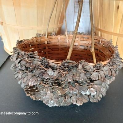 Rustic Garden Decor Lot – Moose Gnome, Baskets & Pinecone basket