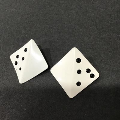 Cool vintage, white and black enameled square studded earrings