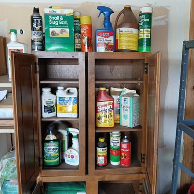 Garden Chemical Cabinet Lot – Pest Control, Lawn Care & Storage Cabinets Included
