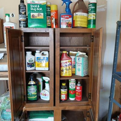 Garden Chemical Cabinet Lot – Pest Control, Lawn Care & Storage Cabinets Included
