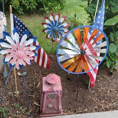 Patriotic Garden Décor Lot – Welcome Flag, Pinwheels & Americana Accents