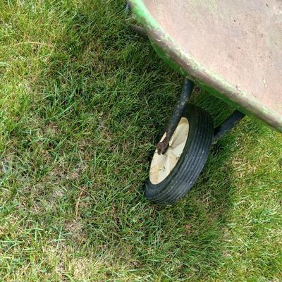 Garden Tool Lot – Green steel Wheelbarrow & Manual Bulb Planter