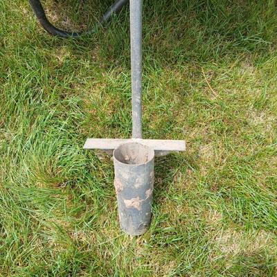 Garden Tool Lot – Green steel Wheelbarrow & Manual Bulb Planter