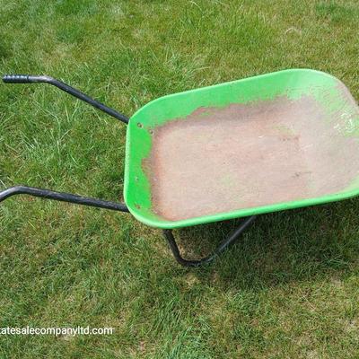 Garden Tool Lot – Green steel Wheelbarrow & Manual Bulb Planter
