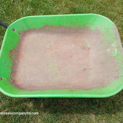 Garden Tool Lot – Green steel Wheelbarrow & Manual Bulb Planter