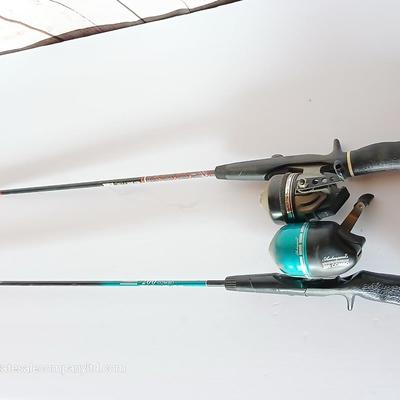Lot of 2 Spincast Rod & Reel Combos – Zebco 4057 + Shakespeare 200