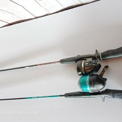 Lot of 2 Spincast Rod & Reel Combos – Zebco 4057 + Shakespeare 200