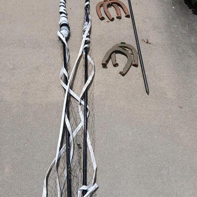 Vintage Sports & Yard Game Lot – Tennis, Horseshoes, & Net Set