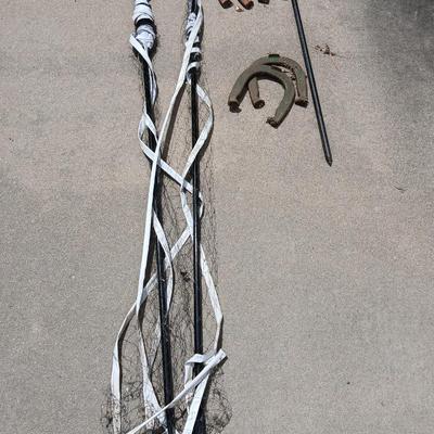 Vintage Sports & Yard Game Lot – Tennis, Horseshoes, & Net Set