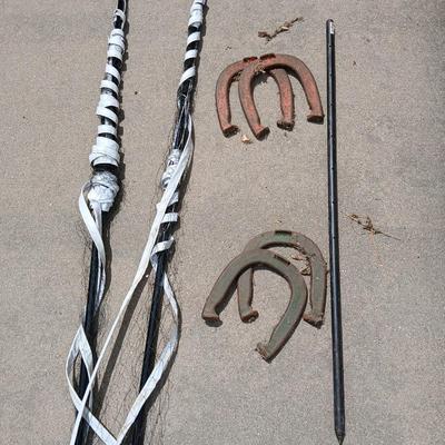 Vintage Sports & Yard Game Lot – Tennis, Horseshoes, & Net Set