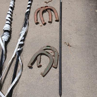 Vintage Sports & Yard Game Lot – Tennis, Horseshoes, & Net Set