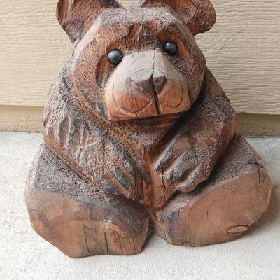 A bear and a rabbit are in the woods.... Wood Carved Bear & Jingle & Mingle Studios Rabbit with Elf