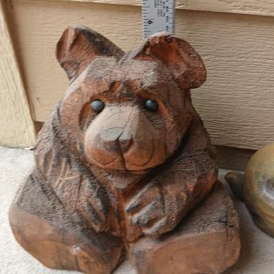 A bear and a rabbit are in the woods.... Wood Carved Bear & Jingle & Mingle Studios Rabbit with Elf