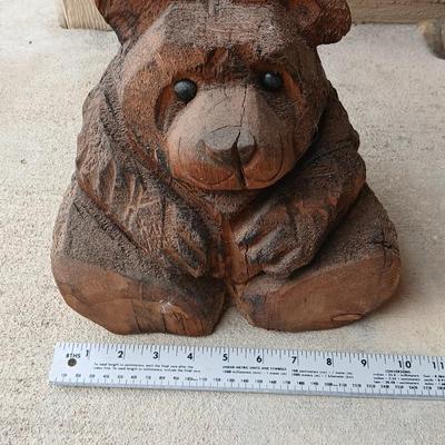 A bear and a rabbit are in the woods.... Wood Carved Bear & Jingle & Mingle Studios Rabbit with Elf