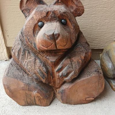 A bear and a rabbit are in the woods.... Wood Carved Bear & Jingle & Mingle Studios Rabbit with Elf