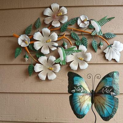 Metal Garden Wall Décor – Floral Vine with Hummingbird & Butterfly