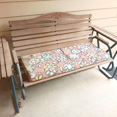 Wood & Metal Outdoor Glider Bench with Floral Cushion