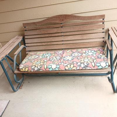 Wood & Metal Outdoor Glider Bench with Floral Cushion