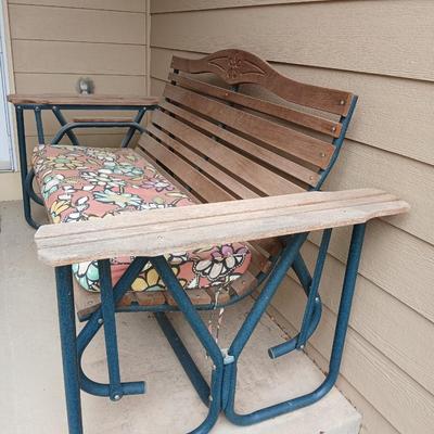 Wood & Metal Outdoor Glider Bench with Floral Cushion
