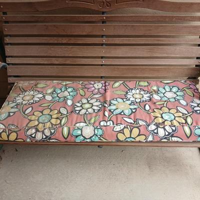 Wood & Metal Outdoor Glider Bench with Floral Cushion