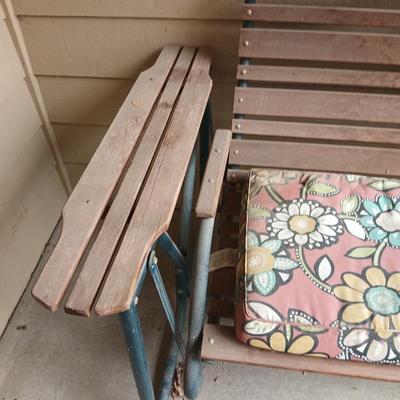 Wood & Metal Outdoor Glider Bench with Floral Cushion