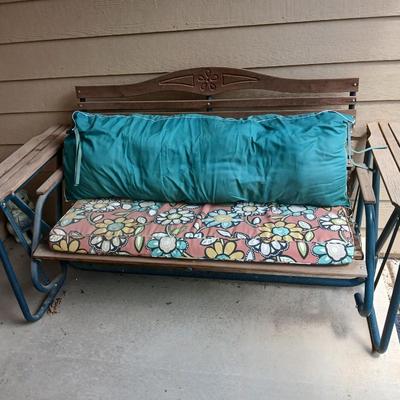 Wood & Metal Outdoor Glider Bench with Floral Cushion