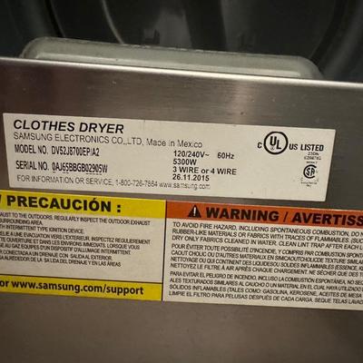 Sale Photo Thumbnail #307: Samsung Electric Dryer, Model DV52J8700EP/A. 

This dryer is in good working condition—see photos of of surface scratches or any wear.